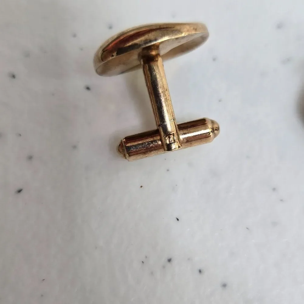Cufflinks Gold Tone Matte Geometric Square Stripe Vintage MCM Art Deco Look